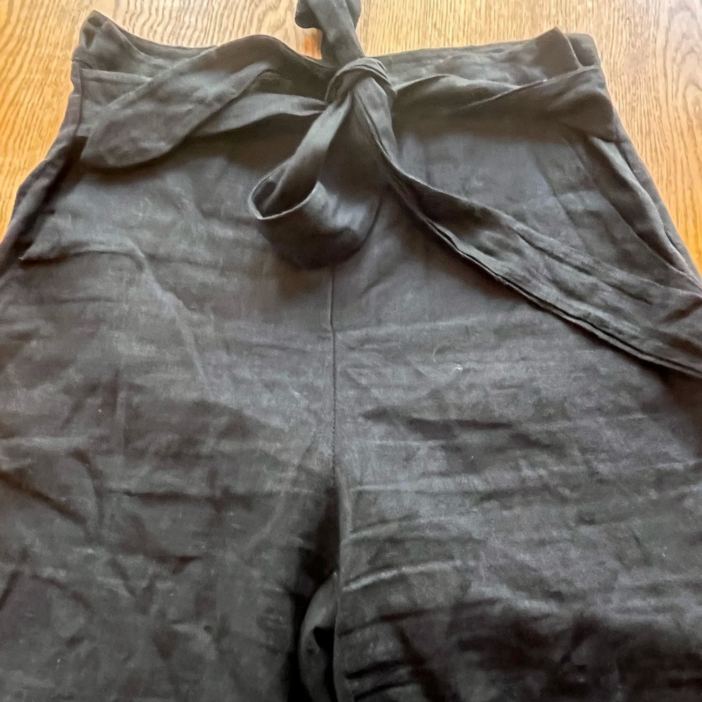 DONNI Black Linen Blend High Waist Sash Crop Pants S - Picture 4 of 11